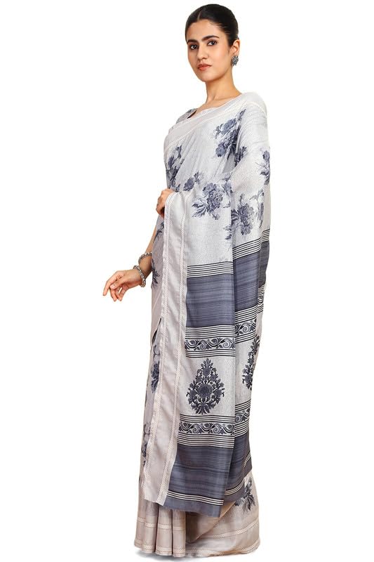 Soch Womens Grey Art Silk Floral Print Saree