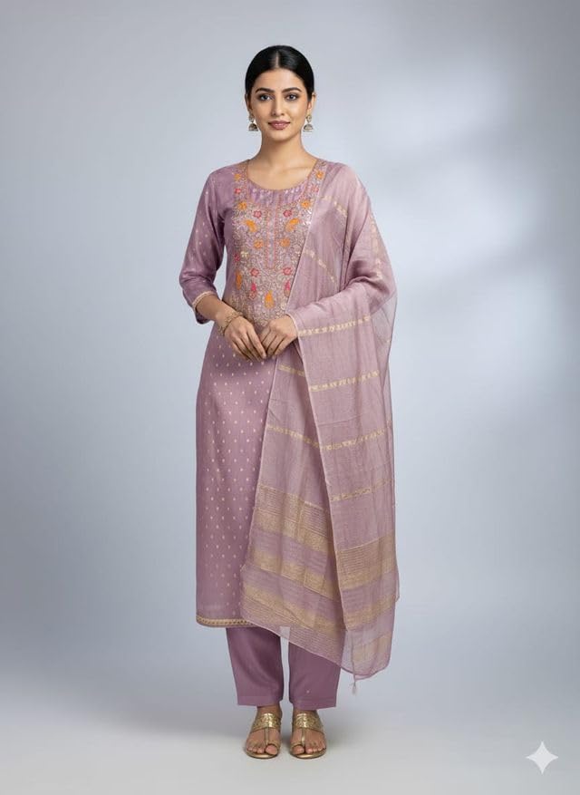 VARNI FABRICS Simar Jacquard Buti Dress Material for Women Embroidered Unstitched Woman Salwar Suit Dress Material With Jacquard Buti Dupatta Lavender
