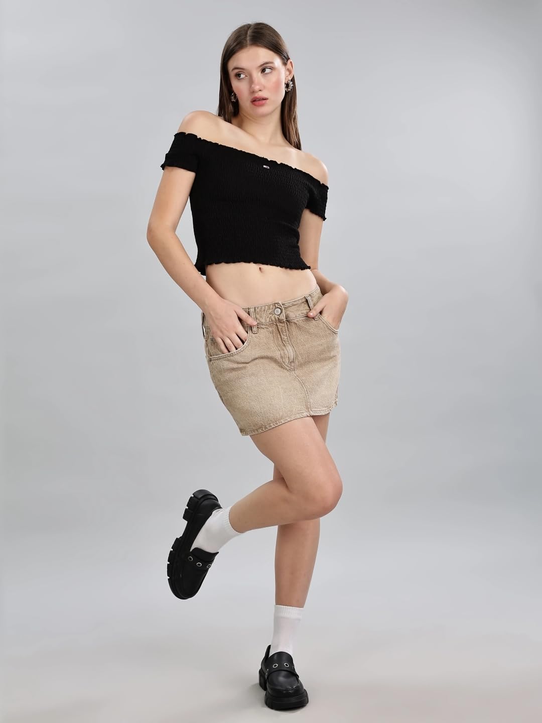 Solid Cotton Blue Skirt