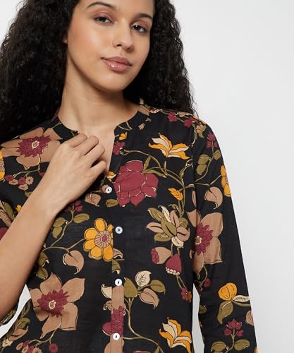 Max Women Floral Print Kurti(Black_M)