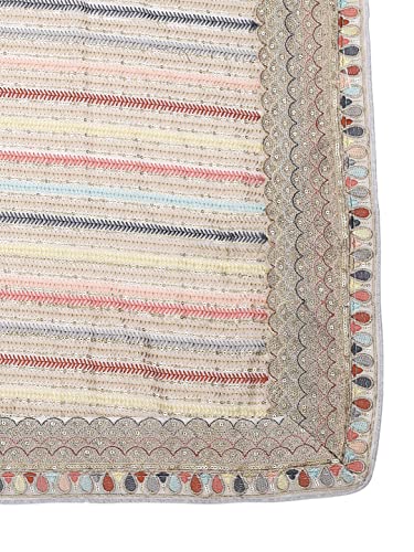 DUPATTA BAZAAR Women's Grey Striped Sequence & Pastel Embroidery Dupatta