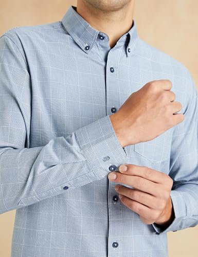 Symbol Premium Men's Stylish Checkered Buttondown Casual Shirt - Regular Fit | Plain | Full Sleeve | Cotton Semi Formal Wear (Available in Plus Size) (SP-M-S24-CS-105_Denim Blue_5XL)
