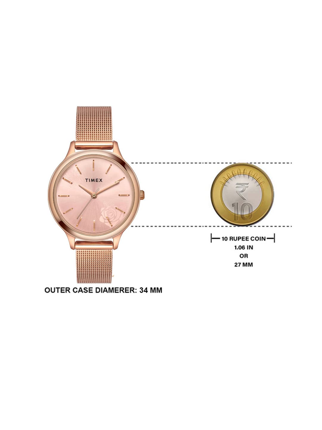 TIMEX Classics Analog Watch for Women with Pink Round Dial & Rose Gold Stainless Steel Bracelet Band Water Resistant Women's Wrist Watches - TWTL12102