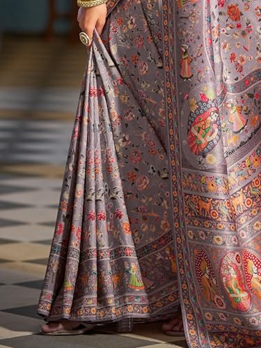 SWORNOF Womens Pashamina pure viscose Saree with Unstitched blouse piece