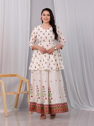 Aramya Soft Cotton Off White Floral Print Festival Wear Skirt for Women (TP4306B-9XL)