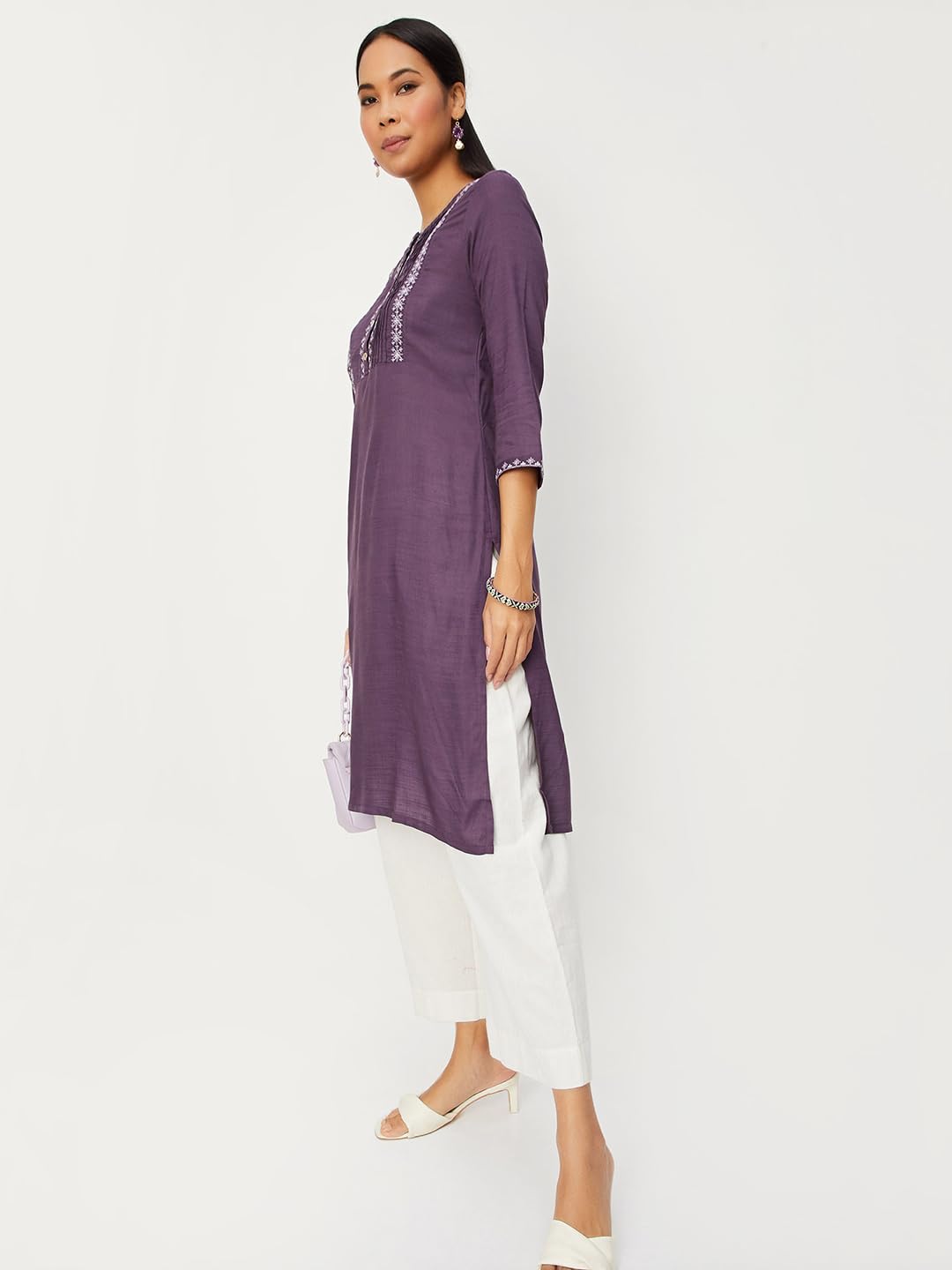 Max Women's Rayon Straight Shirt (WWSU31006PURPLE_Purple