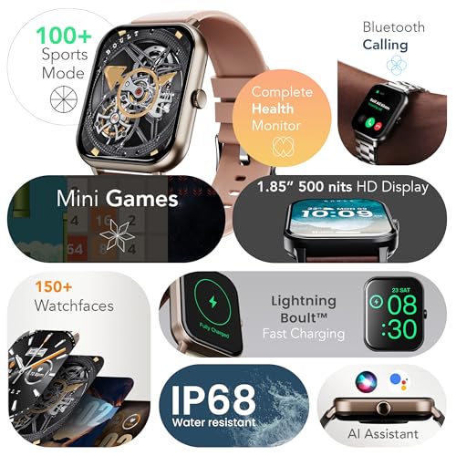 Boult Drift+ Smart Watch 1.85''HD Screen, Bluetooth Calling, IP68, 500 Nits Brightness,150+ Watchfaces, AI Voice Assistant, SpO2 Monitoring, 100+ Sports Mode Smartwatch (Peach Fuzz)