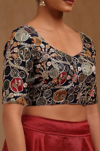Soch Womens Navy Blue Georgette Embroidered Padded Blouse with Zari