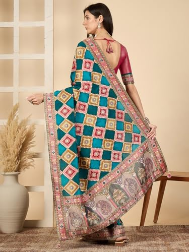 AKHILAM Women's Light Blue Viscose Silk Ethnic Motif Printed Saree With Unstitched Blouse Piece (MSTANI175B_HS)