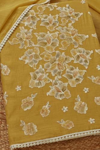 Soch Womens Mustard Mul Chanderi Embroidered Unstitch Dress Material With Thread Work