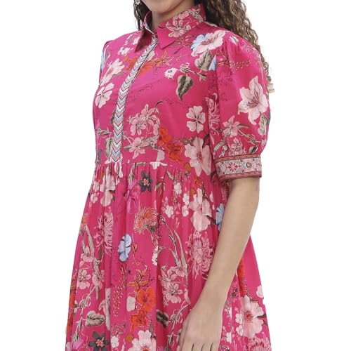 Biba Women's Cotton Tiered Floor Length Dresses (SMBLS3012SS25PNK_Pink