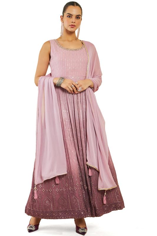 Soch Womens Pink Ombre Georgette Gown With Embroidery And