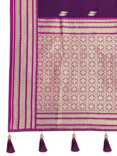 MANOHARI Women's Most Trendy Banarasi Satin Silk Woven Magenta Flower Pattern Saree With Heavy Jacquard Work Saree With Blouse Piece_MN2037
