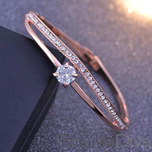 Shining Diva Fashion Stylish 18k Rose Gold Plated Crystal Bangle Bracelet for Women-(9814b)