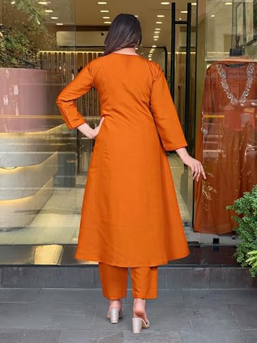 AVYUKTHA | Women Floral Embroidered Kurta with Pyjamas & Dupatta | Thread Work Ethnic Kurta Set for Women | Festive & Daily | Orange | Size- S