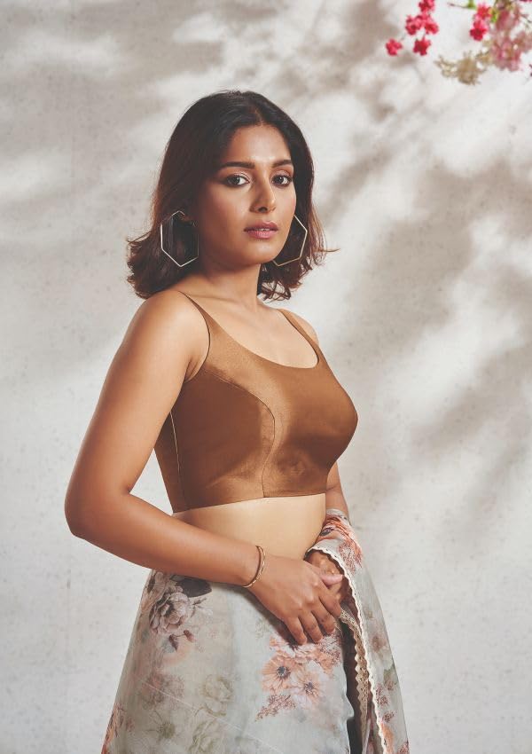 Salwar Studio Copper Taffeta Sleeveless Readymade Blouse- Pack of 1.