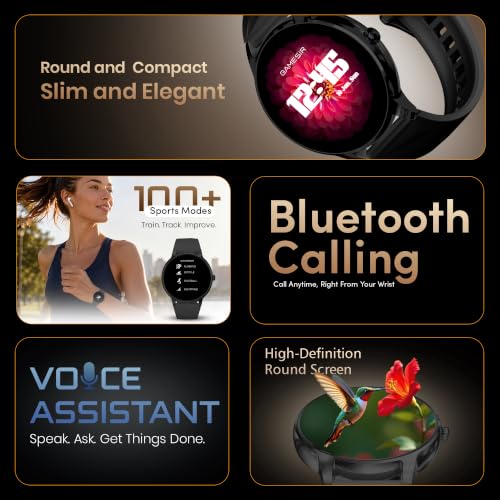 GameSir Active Rush Smart Watch for Men & Women, 1.27" Full Touch Display, Bluetooth Calling, Fitness Tracking, Message Notifications, Android & iOS Compaatible - (Black)