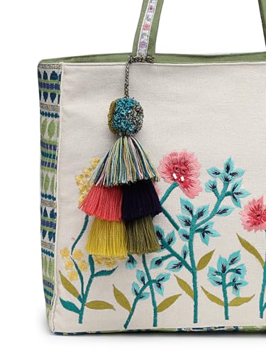 Anekaant Kooky Floral Embroidered Tote Bag for Women| Large Off White Jacquard Shoulder Bag | Perfect for College, Office & Everyday Use