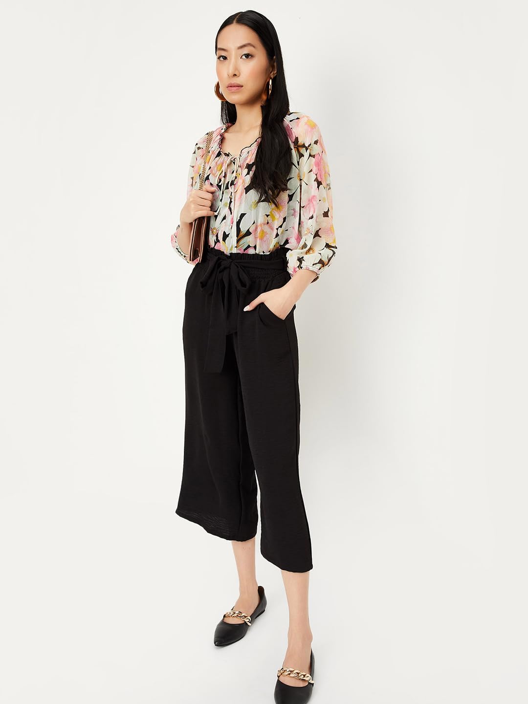 max Women Floral Printed Blouse (WVN3203BLACK)_XS