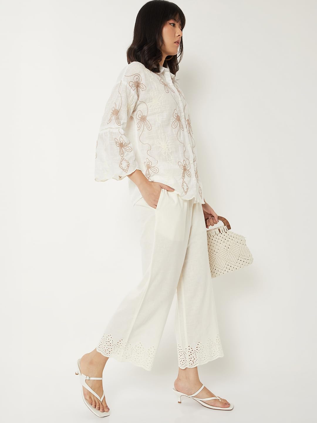 Max Women Sciffili Hem Palazzos (Off White_M)