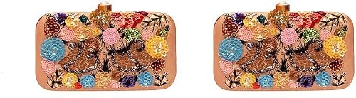 DUCHESS women bridal Fancy Party Hand Embroidered Box Clutch Purse with Sling For Girls and Women (Multi, Pack of 2)