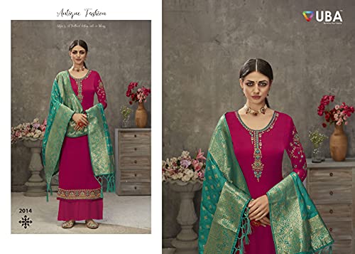 VUBA Satin Suit For Women's Embroidered Semi Stitched Top With Unstitched Santoon Bottom and Pure Woven Banarasi Dupatta Straight Kurta Dress Material