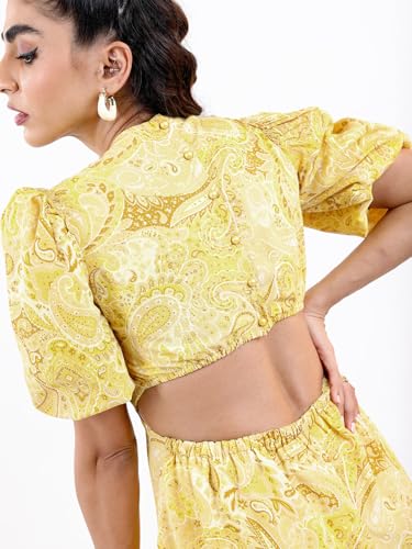 Tokyo Talkies Yellow Ethnic Printed Fit and Flare Dress