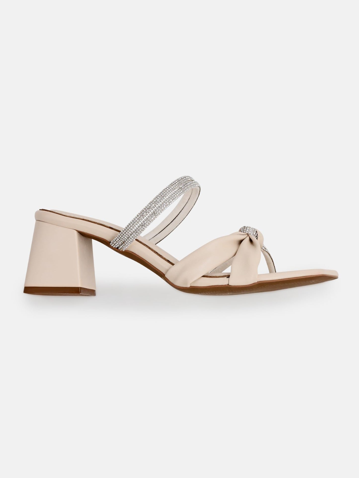 Kenneth Cole Women's Block Heel Mule Sandal | Premium Synthetic Upper | Ladies Open-Toe Slip-On | 2.5-inch Block Heel | Dazzling Crystal-Embellished Straps | Elegant Comfort, Stable Design & Versatile Style | Beige, EU38