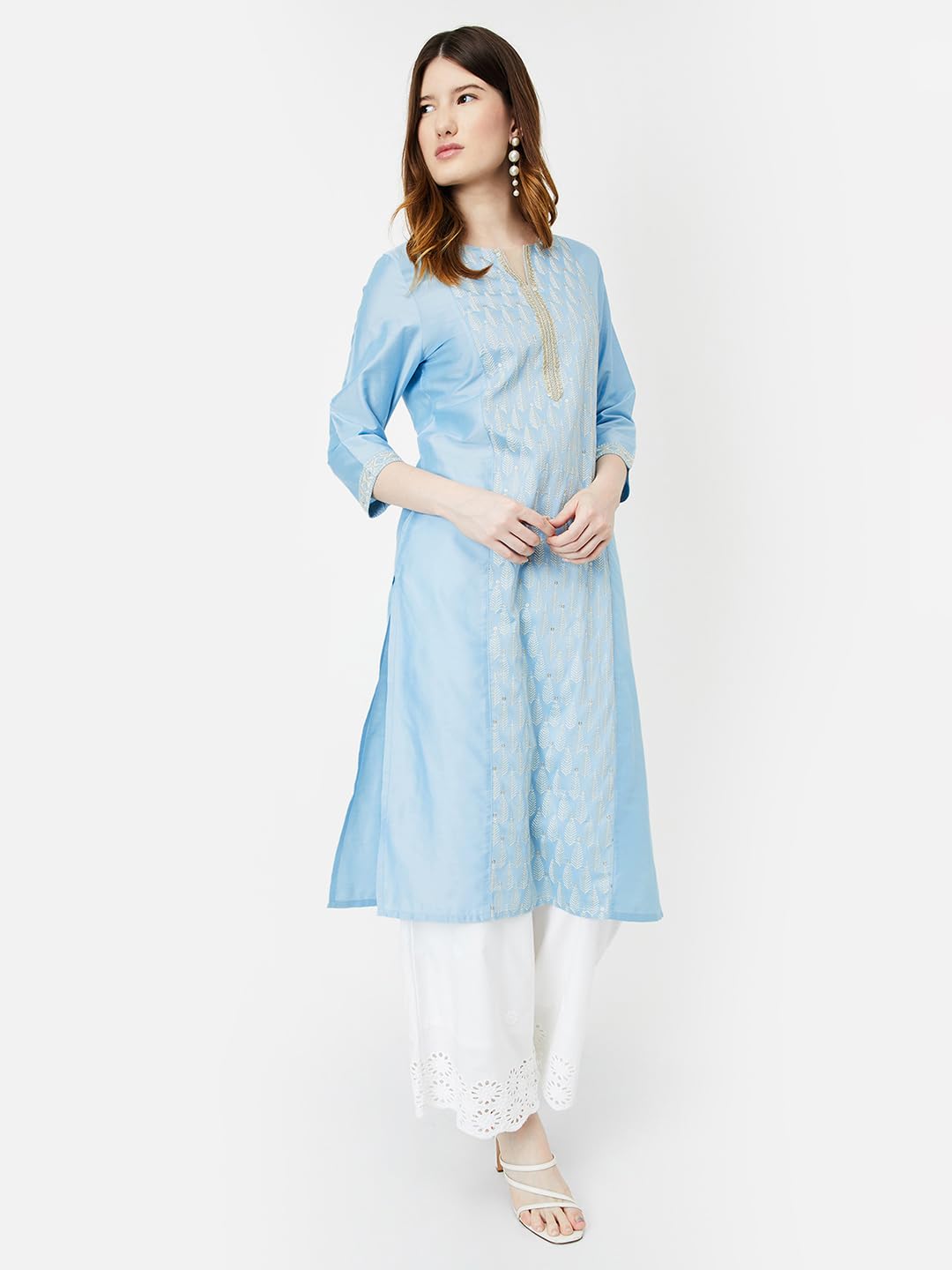 Max Women's Polyester Embroidered Regular Kurta (PFEKPA24TA_Blue