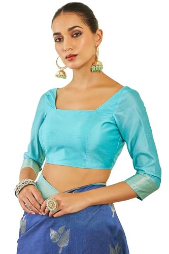 Soch Womens Blue Tussar Silk Saree With Zari Woven Foliage Designs