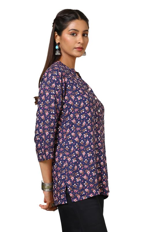 Soch Womens Navy Blue Rayon Floral Print Tunic