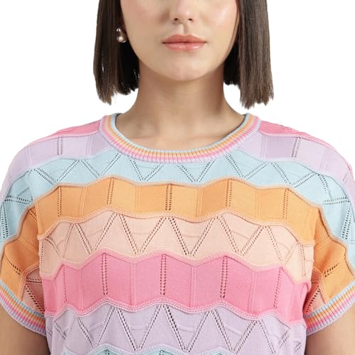 United Colors of Benetton Round Neck Self Design Sweater (Size : S) - 26P1JELCB088I901 Multicolour