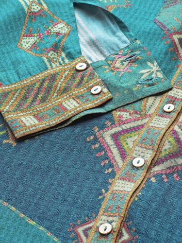 Ritu Kumar Teal Tribal Print Full Sleeve Shirt