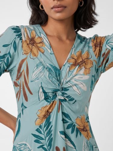 Max Women Floral Print Midi Dress(Blue_XS)