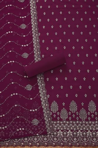 Soch Womens Wine Crepe Embroidered Unstitched Dress Material With Sequins