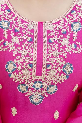 Leeli Peeri Designer Women's Chinon Silk Coding Sequence Embroidery Kurta Sharara Set With Dupatta