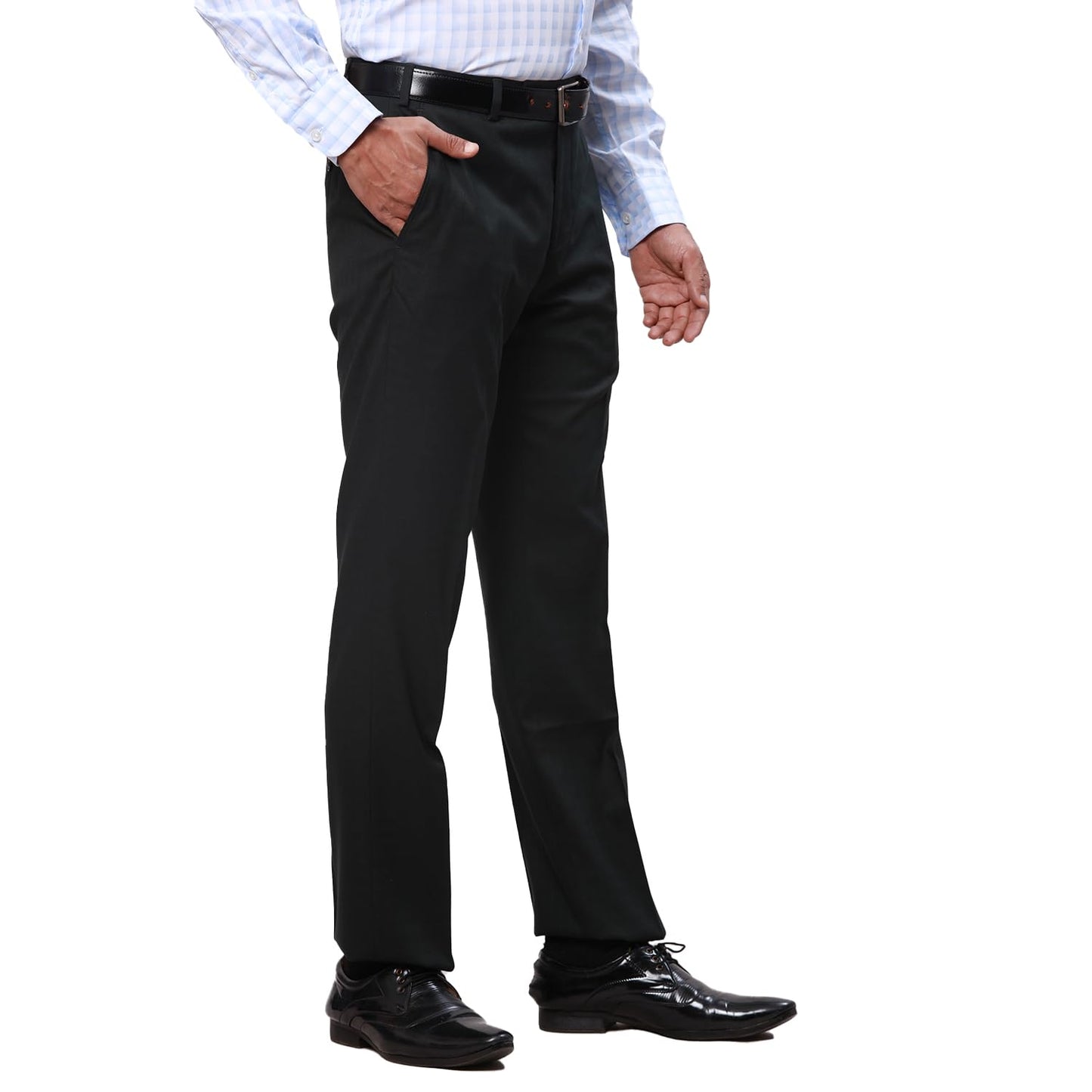 Park Avenue Men's Smart Fit Poly Rayon Blend Flat Front Checks Pattern Dark Green Formal Trouser (Size: 32)-PMTX07525-N8