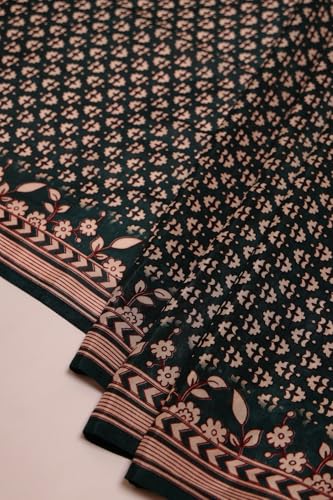 Soch Womens Green Muslin Floral Print Suit Set With Zari