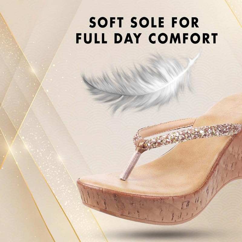 Mochi Women's Antique Gold Synthetic Slip Ons | Studded Design Wedge Heel Slip-On Shoes for Women | Light Weight Casual Fashion Footwear | Daily Wear Shoes | Size UK 7 | Premium Quality Slip Ons