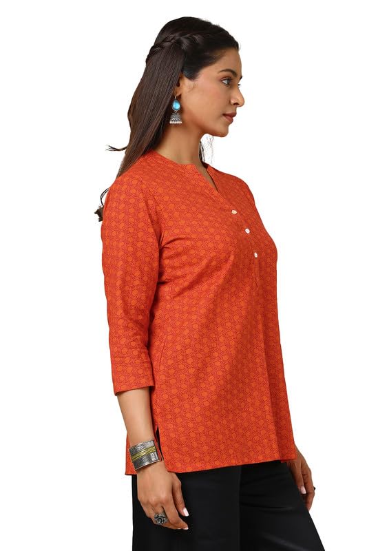 Soch Womens Orange Cotton Blend Abstract Print Tunic