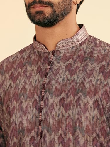 Manyavar Men's Art Silk Chevron Printed Kurta Pyjama Set (Purple,XXXL)