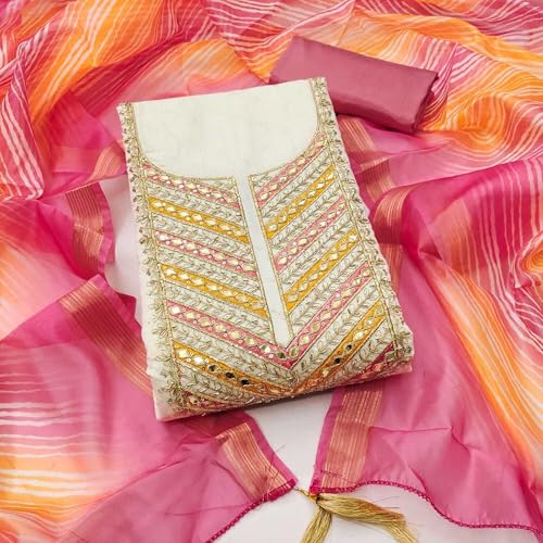 Leeli Peeri Designer Women's Chanderi Cotton Embroidery work Unstitched Salwar Suit Dress Material