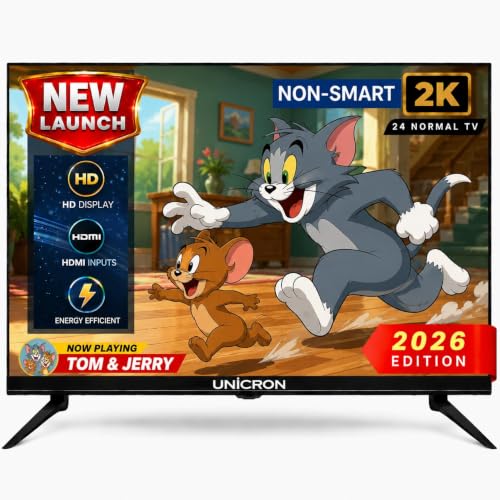 UNICRON 24 Inch HD LED TV Non Smart 20W Sound Output, Premuim Slim Design Crystal Clear Display with HDMI & USB Ports, Ideal for Home, Office & Monitor Security Multipurpose