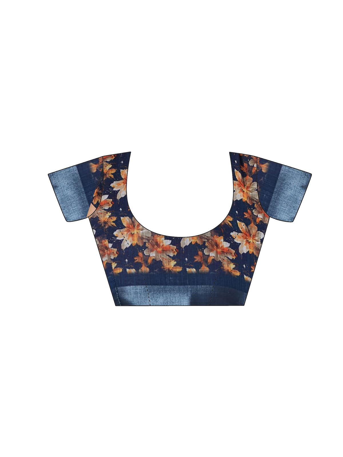 SIRIL Women's cotton Printed & Zari Border Saree With Unstitched Blouse Piece (4403S385A_Navy Blue)