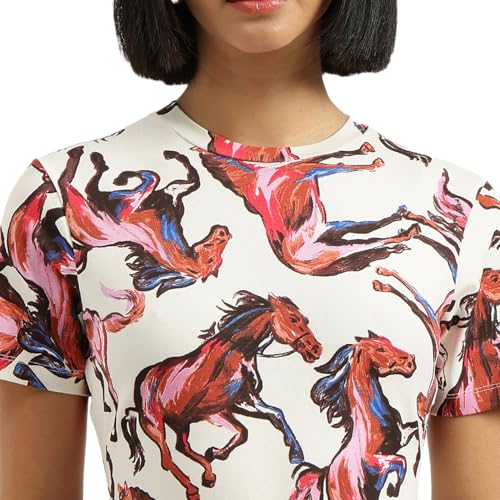 United Colors of Benetton Round Neck Animal Print Knit Dress - (Size:XS) - 26P3E98W3G74I901 White