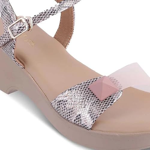 tresmode PYTHON Women's Heel Sandals Footwear Casual, UK 7 / EU 40 - Soft Comfortable Formal Office Fancy Shoe Wear (Pink)