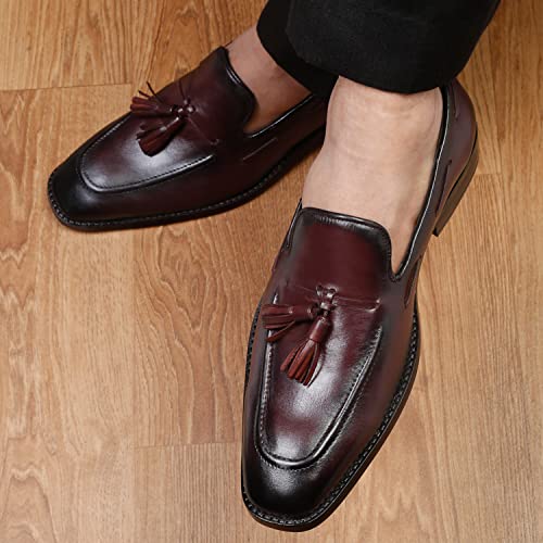 LOUIS STITCH Men's Rosewood Premium Italian Leather Shoes Moccasin American Style Handcrafted Comfortable Tassel Slipons for Men Formal Officewear (Size-11 UK) (EXTARW_)