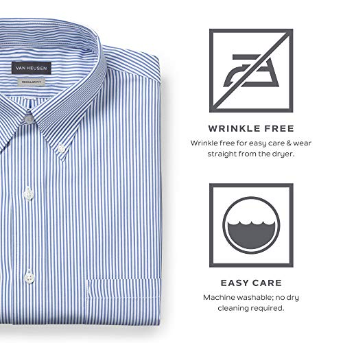 Van Heusen Men's Pinpoint Regular Fit Stripe Button Down Collar Dress Shirt, Blue, 17.5" Neck 36"-37" Sleeve