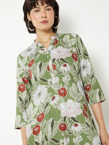 Max Women Floral Print Straight Kurta (Green_L)
