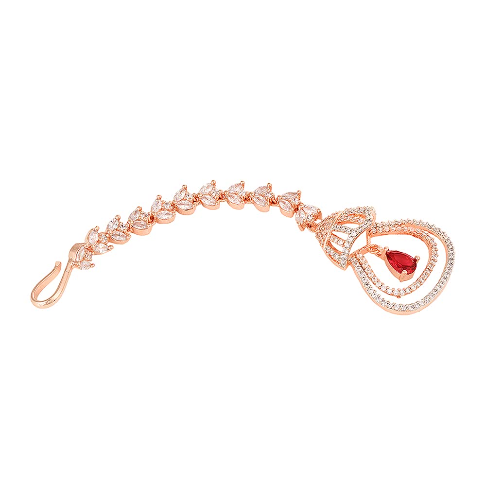 Saraf RS Jewellery-Rose Ruby AD studded Bell shaped Handcrafted Maang Tika